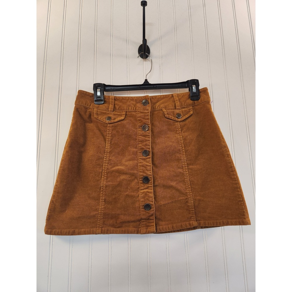 Forever 21 Women Corduroy Button Front Mini Skirt Size L Mustard Camel 30x15